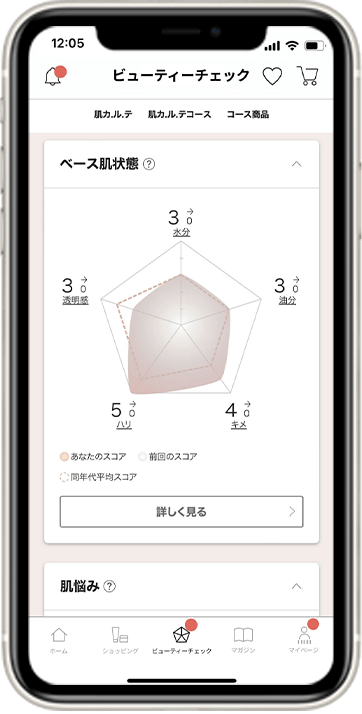 アプリ画像：肌カ.ル.テ 分析結果